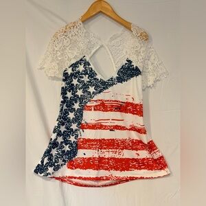 Women's Lace Sleeve American Flag Top